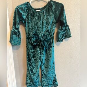 Luxurious Teal Velvet Kids Bodysuit with Bow